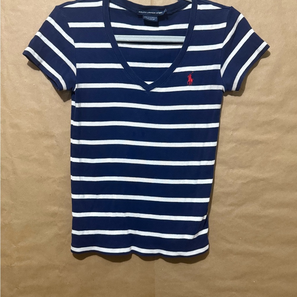 Ralph Lauren Blue and White Fitted Polo T-Shirt